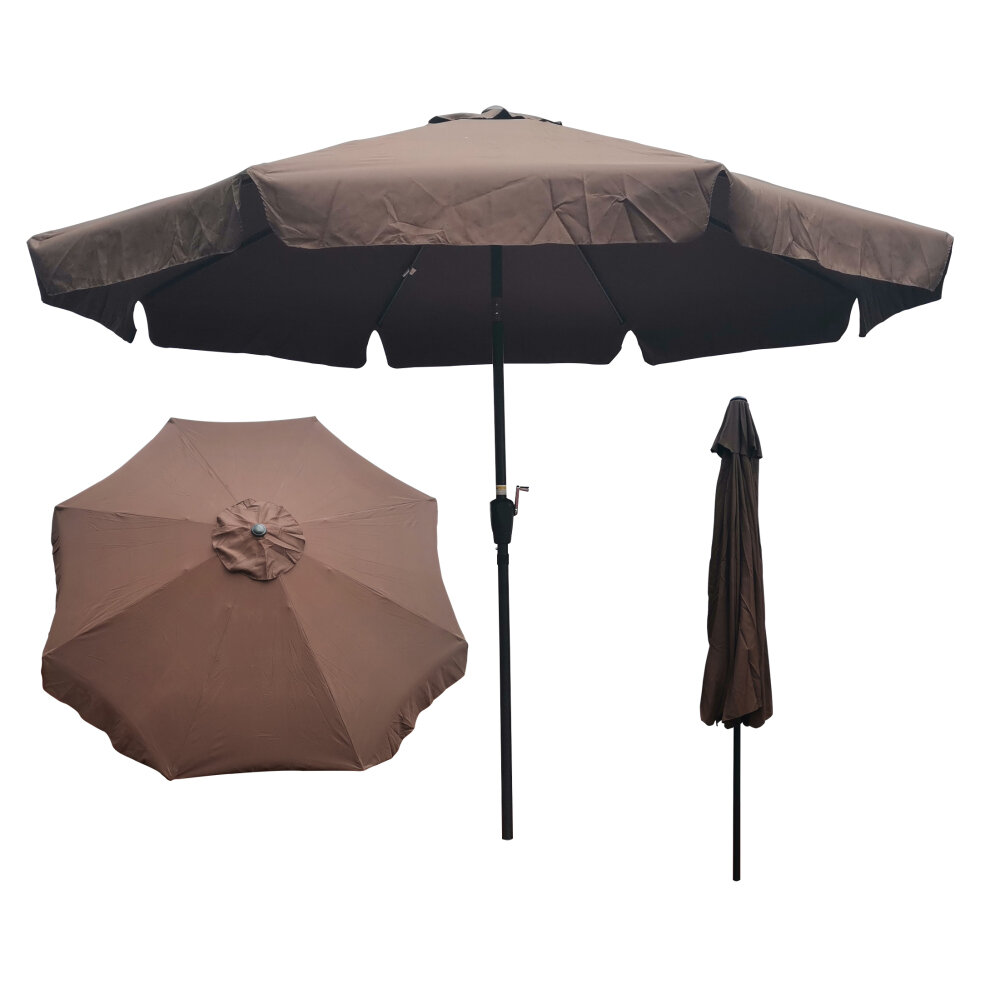 [US Direct] Parasol rond de marché de 10 pieds avec manivelle et inclinaison à bouton-poussoir pour jardin à l'ombre de la piscine à l'extérieur
