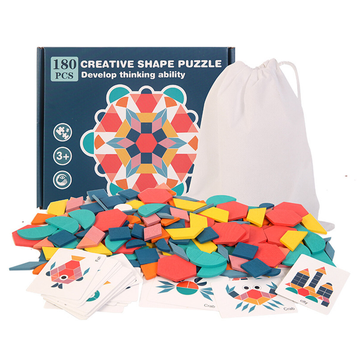 180 Pcs Colorful Creative Multi-Shape Puzzle Develop Thinking Ability Educational Toy with Bag for K