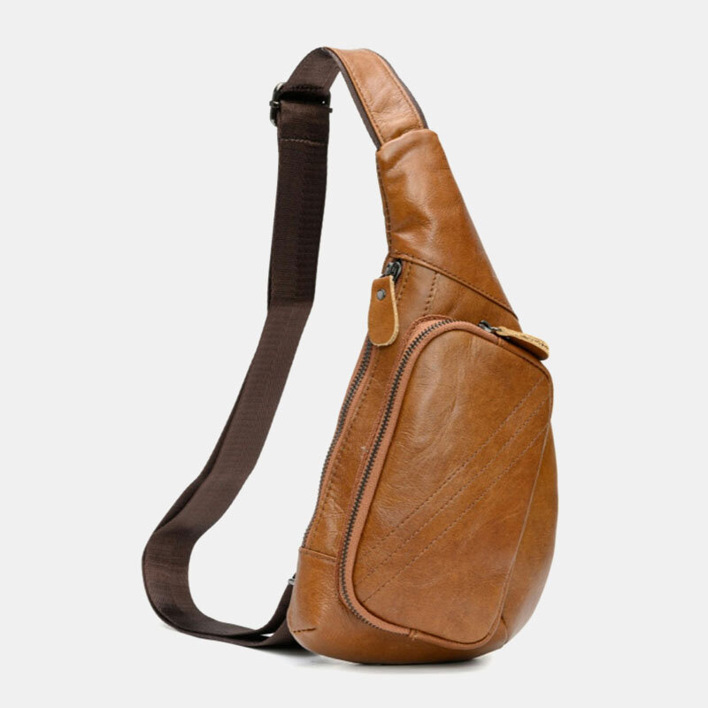 

Ekphero Men Genuine Leather Back Anti-theft Pocket Adjustable Shoulder Strap Design Chest Bag Crossbody Shoulder Bag