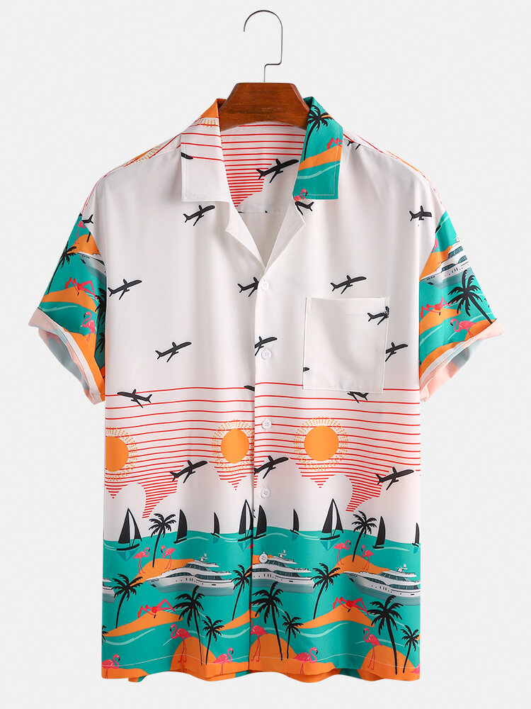 Banggood Design Seaside Landscape Print Hawaii Holiday Short Shirts - USA sold out-arrival notice-arrival