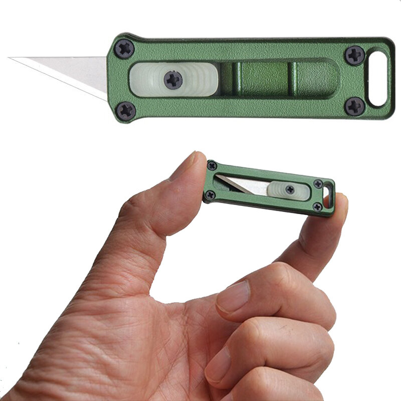Mini EDC Lightweight Pocket Telescopic Removable Knife Portable Third Gear Straight Fluorescence Utility Knife Blade for Wild Survival Outdoor Fishing Camping Keychain