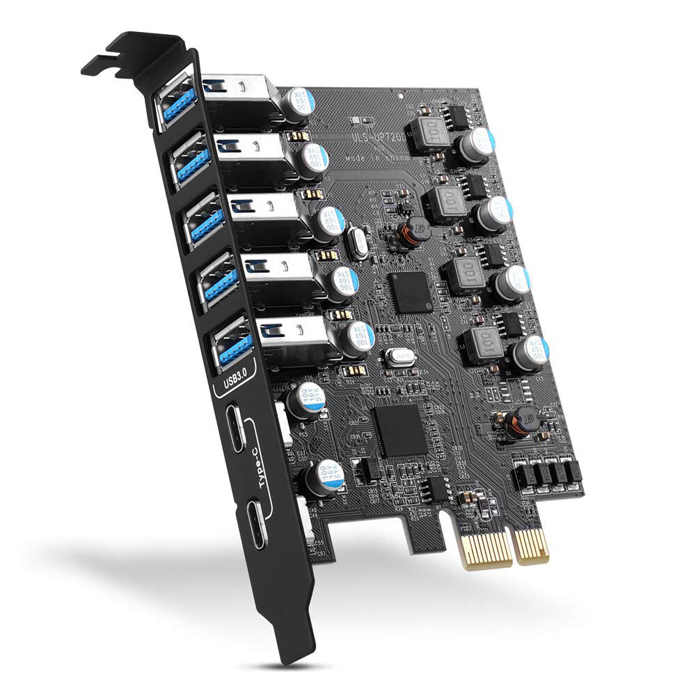 USB3.0 PCIE-uitbreidingskaart met 2 Type-C+5 USB-A 7 Port Hub Converter Adapter PCI Express Card voo