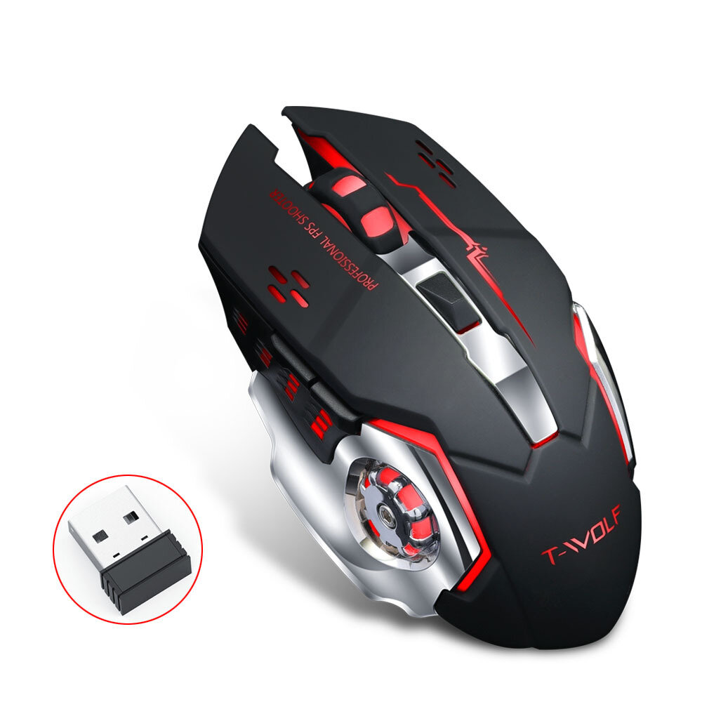 T-Wolf Q13 Wireless Rechargeable Mouse 2400DPI bluetooth5.0+2.4G Dual Mode 4 Buttons Home Office Mou