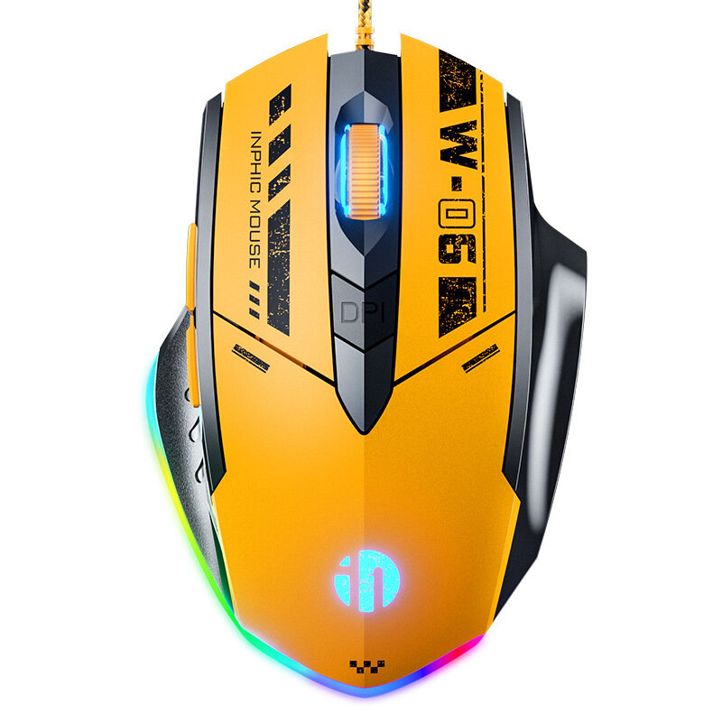 

Inphic W6 Wired Gaming Mouse RGB 200-12800DPI 6-Key Macro Programming USB Silent Optical Gamer Mice for PC Laptop Comput