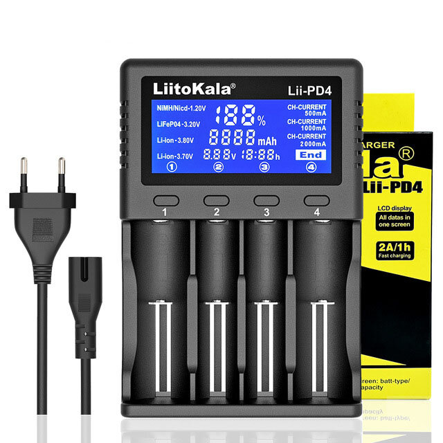 Liitokala Lii-PD4 Smart Battery Charger LCD Display 4 Slot Battery Quick Charger for 18650 26650 21700 Lithium-battery U