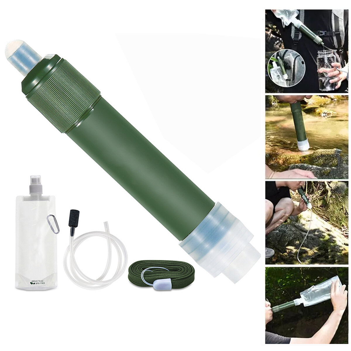 Outdoor Water Filter Straw Portable Filtration System 2-Stage Water Purifier Survival Gear for Camping Hiking Climbing