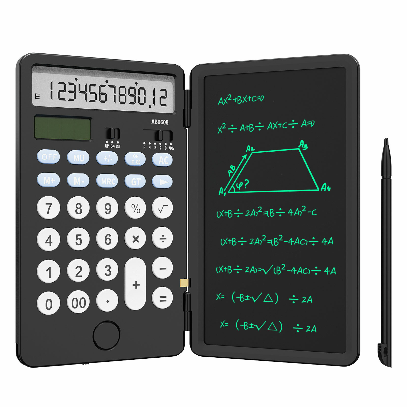 

NEWYES Black Rechargeable 12 Digits Scientific Calculator with 6.5 Inch LCD Writing Tablet and Solar Energy Science Calc