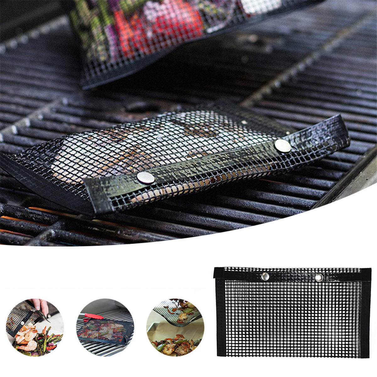 Outdoor Barbecue BBQ Non-Stick Mesh Grilling Bag Mat High Temperature Resistance Camping Picnic
