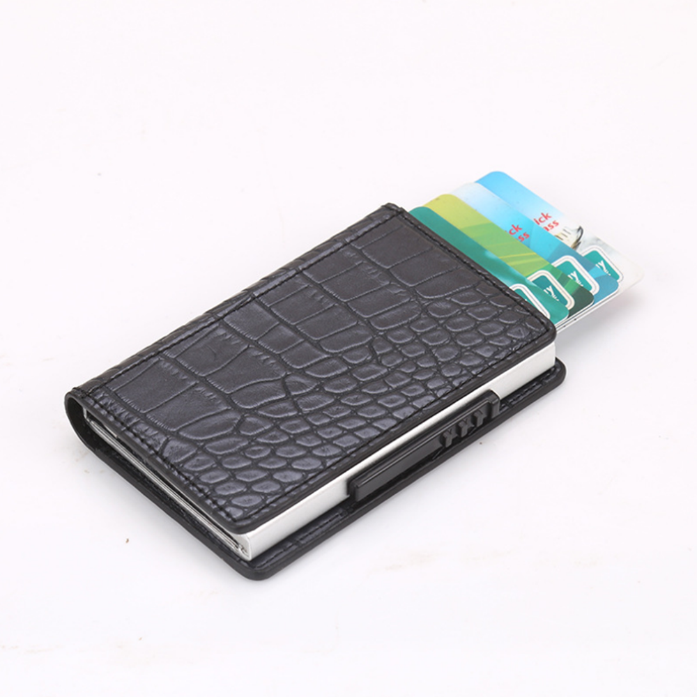 

K-Rong Business Card Holder RFID Portable Anti-degassing Automatic Leather Wallet ID Credit Card Storage Box