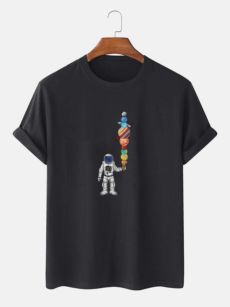 Heren cartoon astronaut ijs print casual lichtgewicht dun T-shirt