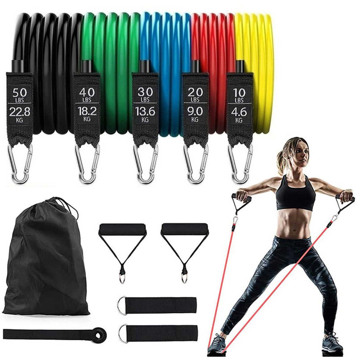 Στα 15.25€ από αποθήκη Τσεχίας | 11Pcs/Set 150lbs Latex Resistance Bands Home Gym Training Exercise Pull Rope Expander Fitness Equipment