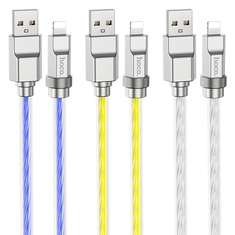 

HOCO U113 2.4A USB-A to iP Cable Crystal Fast Charging Data Cable Zinc Alloy Silicone Data Transmission Thickened Copper