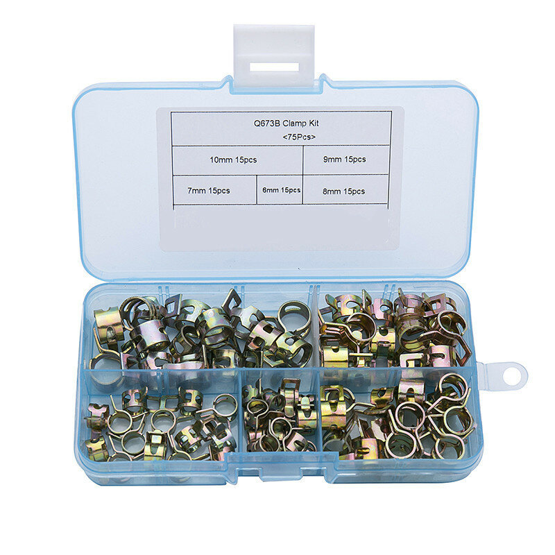 

Suleve 75Pcs Spring Clip Fuel Hose Line Pipe Tube Band Clamp Fastener Pipe Clip Assortment Kit 6mm/7mm/8mm/9mm/10mm