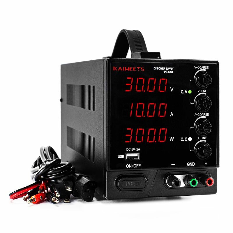 

[EU Direct]KAIWEETS PS-3010F DC Power Supply Variable 30V 10A with 4 LED Digital Display USB Interface Multiple Protecti