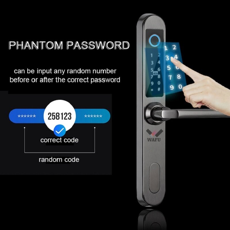 WAFU Fingerprint Smart Lock Stainless Steel Fingerprint Password Card Key Unlock Door Lock for Wooden Glass Aluminum All