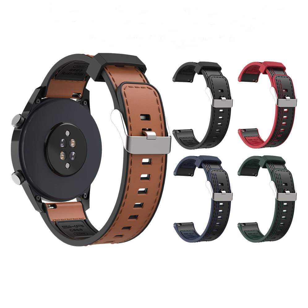 Bakeey 22 mm siliconen lederen vervangende band slimme horlogeband voor Huawei GT 2 46 mm / Honor Ma
