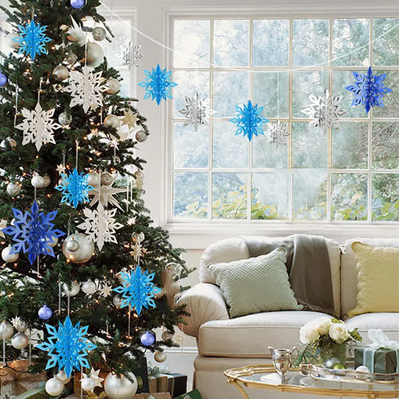 6pcs 3d snowflake paper hanging ornament kit christmas decoration toys home party