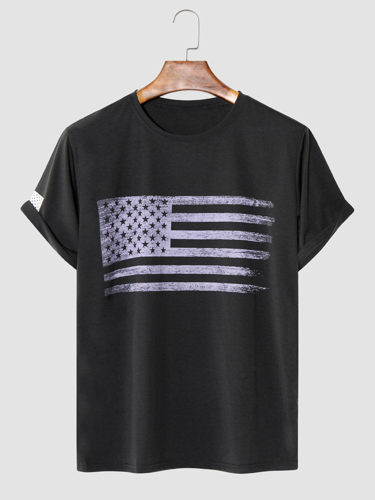 Men Flag Pattern Short Sleeve O Neck Soft Breathable All Matched Skin Friendly T-Shirt
