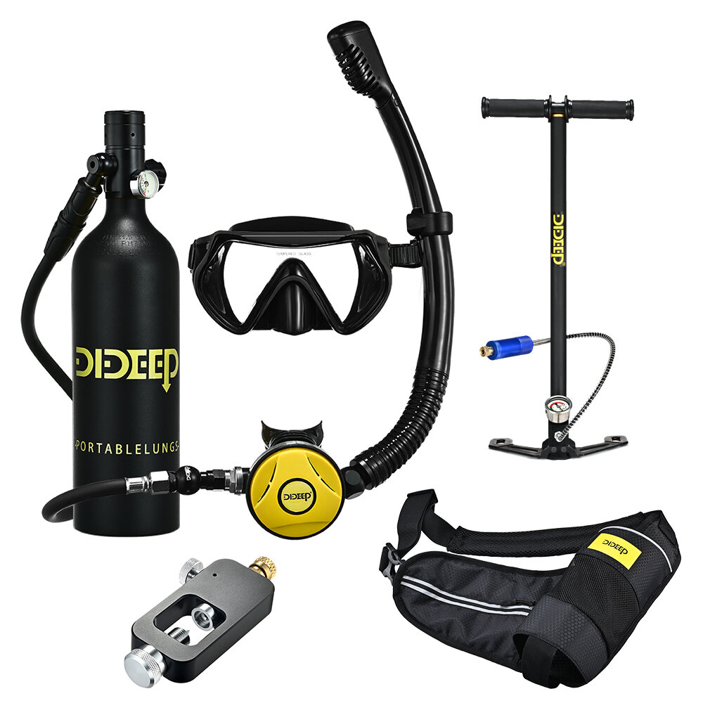 

DIDEEP X4000Plus 1L Scuba Diving Cylinder Set Mini Oxygen Tank Respirator Snorkel Tube Anti-fog Diving Goggles Adapter A