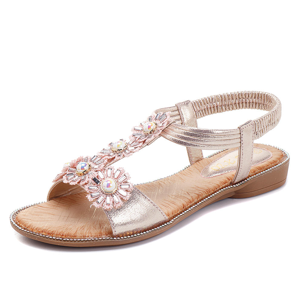 51% OFF on Bohemian Flowers T Strap Casual Comfortable Sandals