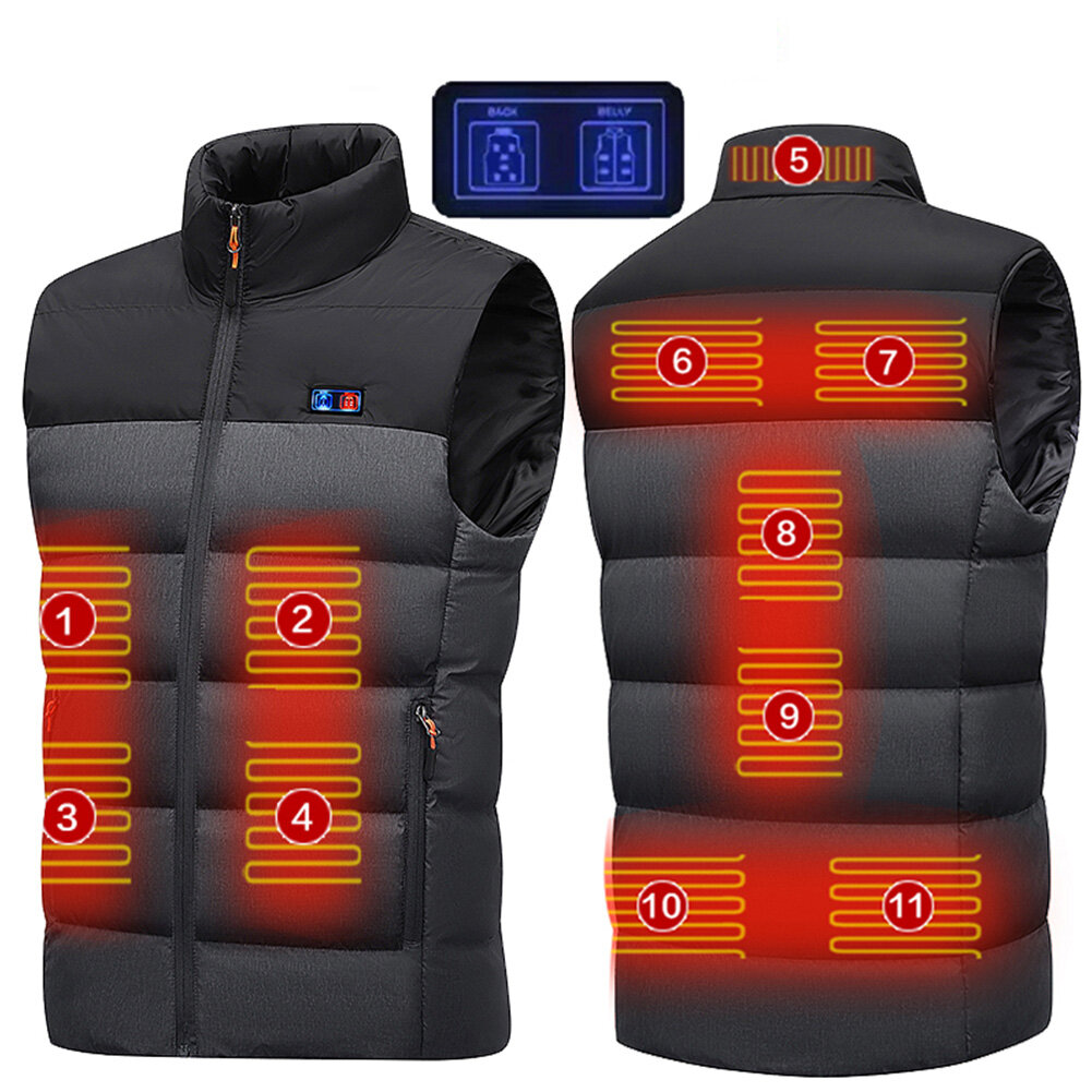 Eu tenho o colete aquecido HV-11 com 11 áreas de aquecimento para homens e mulheres, que aquece a jaqueta tática de verão, o colete térmico e o casaco térmico através do USB.