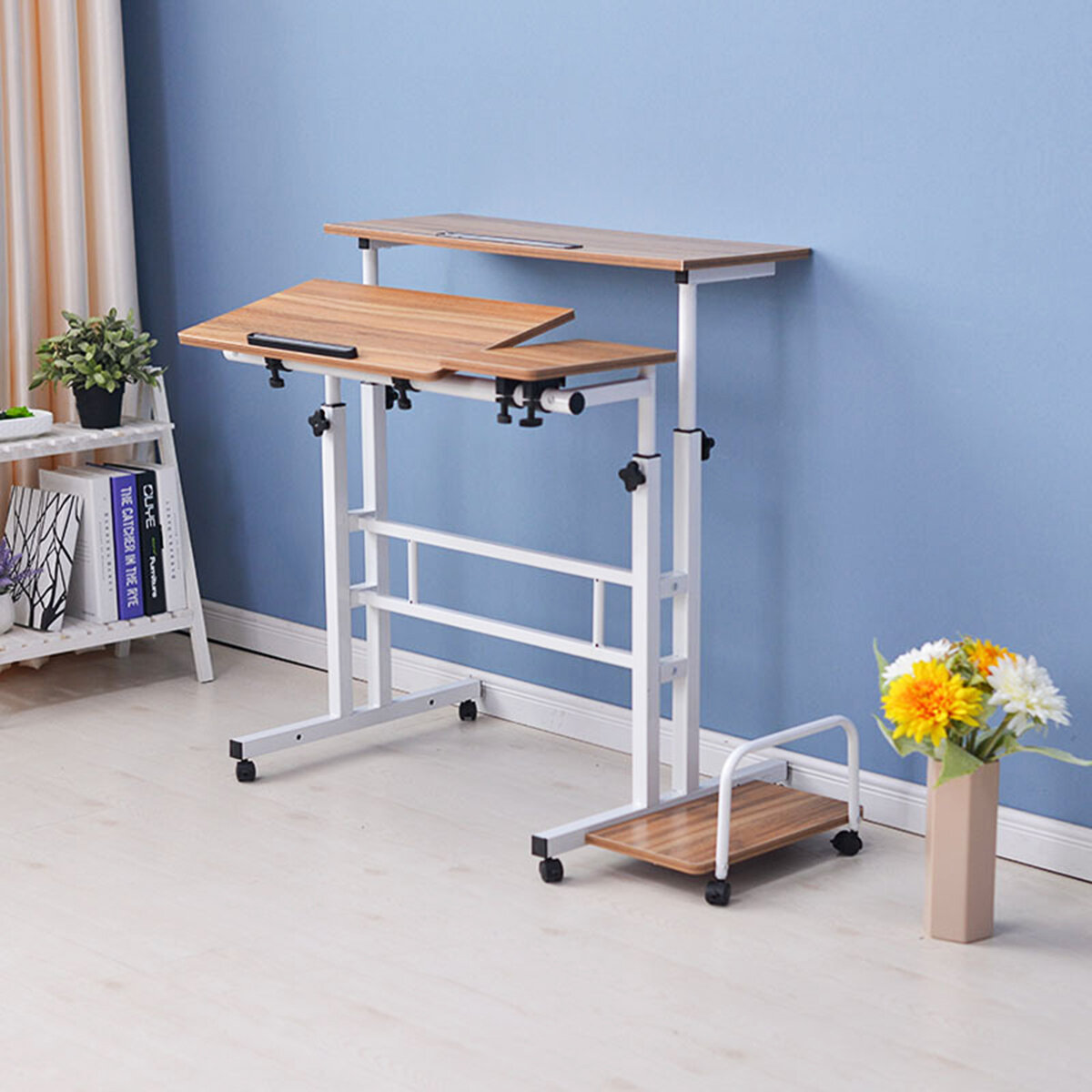 

Computer Laptop Desk with Computer Case Rack Height Adjustable Table Mobile Rolling Stand-Up Table Workstation Home Offi