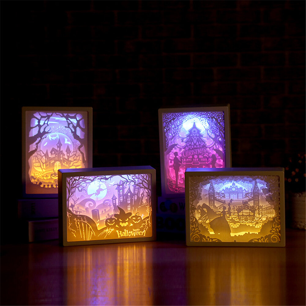 3D LED Nachtlampje Papier Carving Tafellamp Voor Thuis Slaapkamer Familie Eettafel Kerst Feestelijk Bureau Art Deco