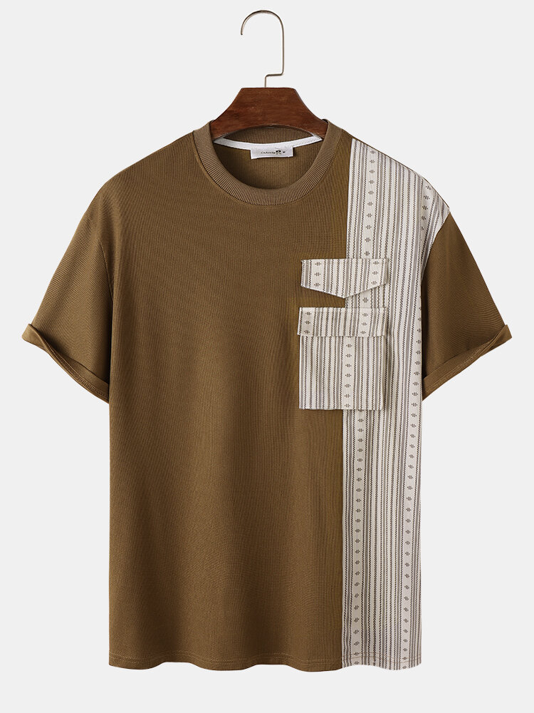 

Мужские футболки с короткими рукавами и геометрическим рисунком Шаблон в стиле пэчворк с клапаном и карманом