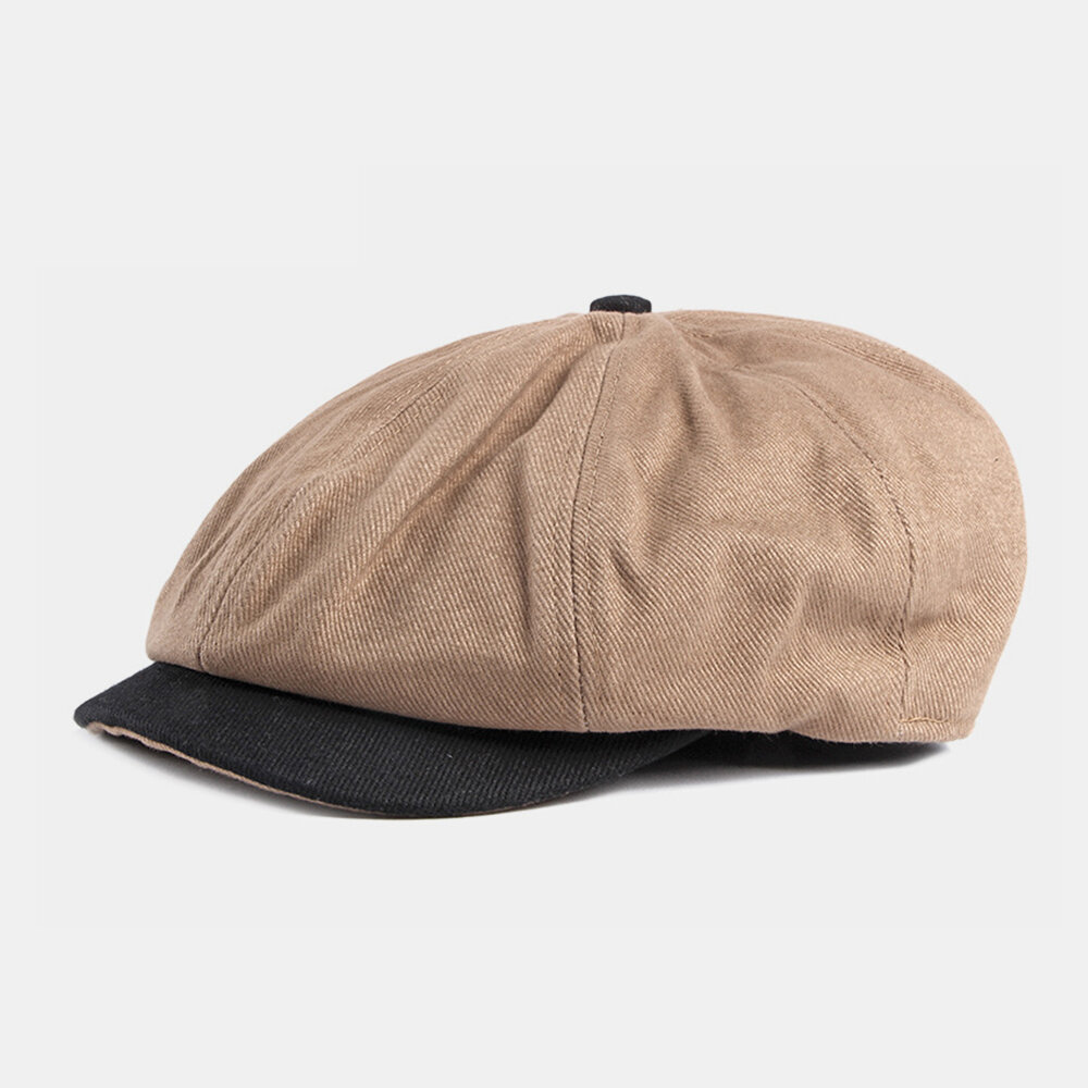 

Men Cotton British Style Street Trend Contrast Color Outdoot Sunvisor Forward Hat Beret Hat Octagonal Hat