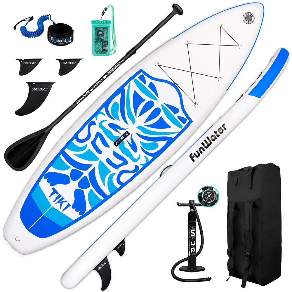 FunWater SUPFW02A/W02B 12~15PSI Inflatable Paddle Board Maximum Load 150KG EVA Non-slip Stand Up Portable Surfboard Pulp Board 320*84*15CM With Backpack, Patch Bucket,Waterproof Phonecase, Air Pump ect