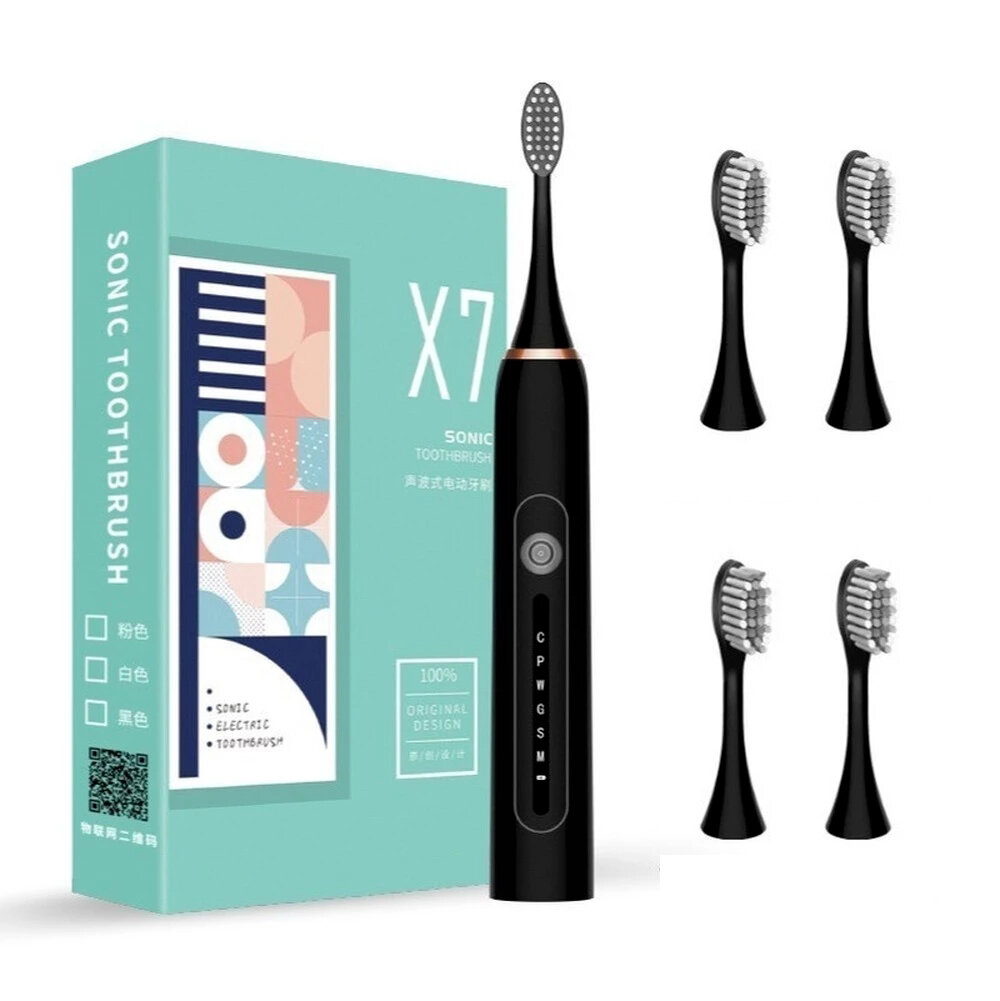

USB Sonic Electric Toothbrush Adult Timer Brush 6 Mode Rechargeable With 4 Teeth HeadsTooth Brushes Replacement Heads Se