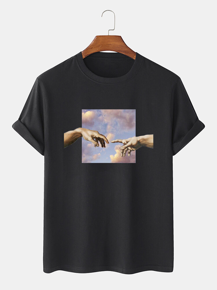 Men 100% Cotton Michelangelo Oil Painting License Casual Short Sleeve T-Shirts