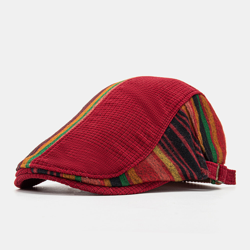 

Collrown Unisex Corduroy Colored Stripe Pattern Stitching Berets Fashion Casual Winter Warm Sunshade Hat Flat Hat