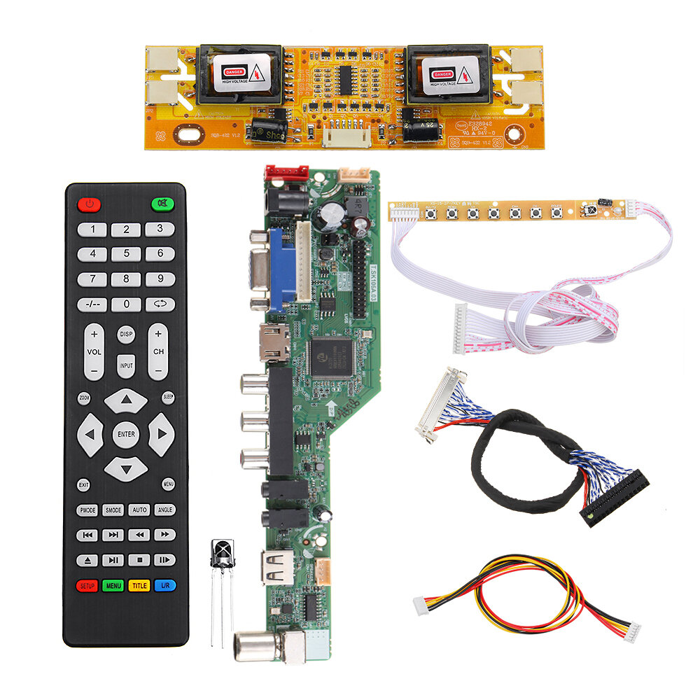 T.SK105A.03 Universal LCD LED TV Controller Driver Board TV/PC/VGA/HDMI/USB+7 Key Button+2ch 8bit 30 LVDS Cable+4 Lamp I