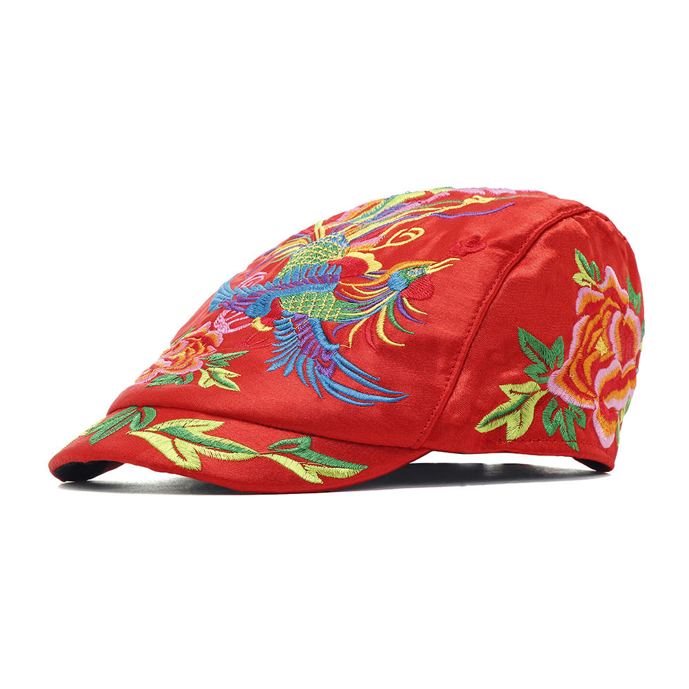 Womens Vintage Ethnic Floral Embroidery Beret Hat