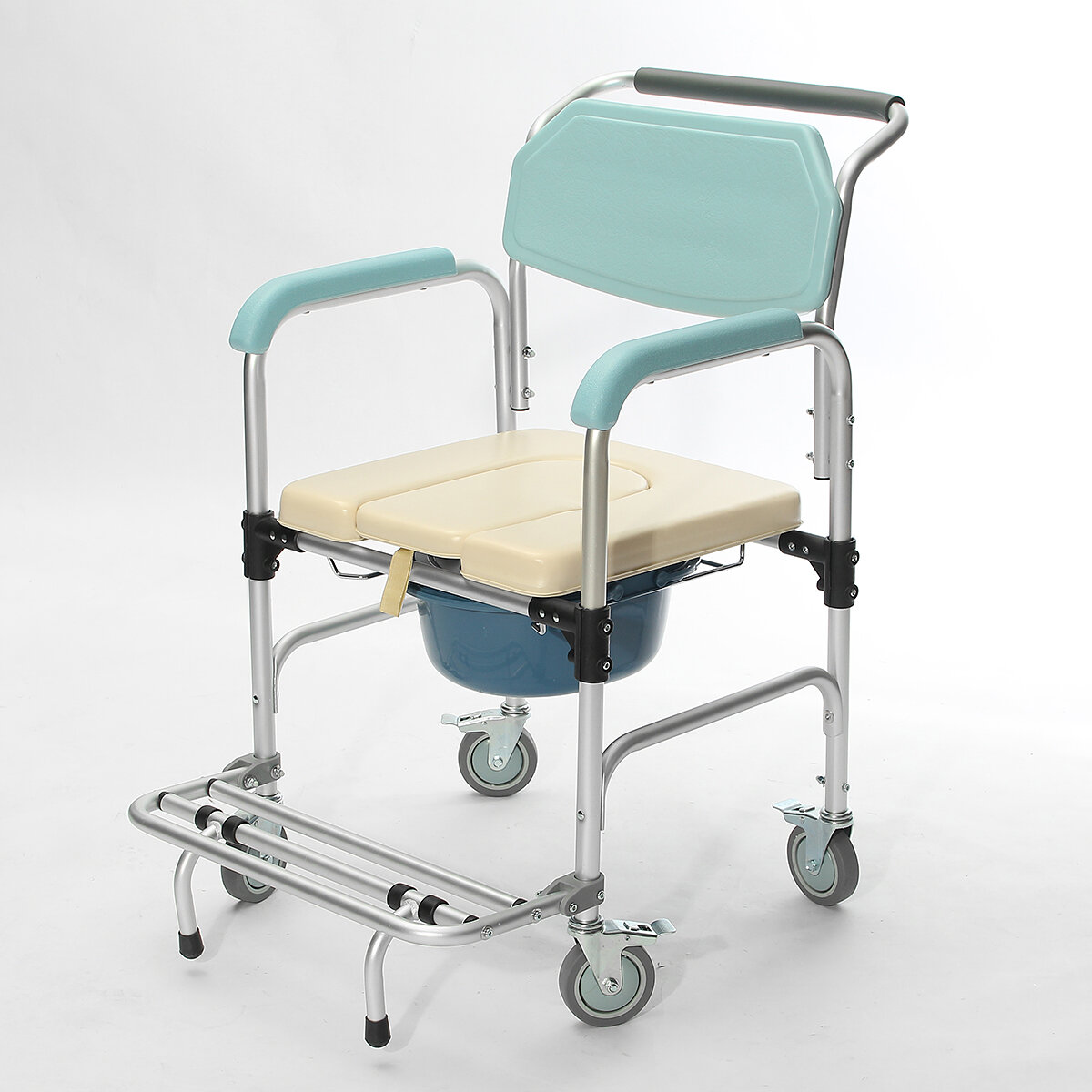 

3-in-1 Commode Wheelchair Bedside Toilet & Shower Seat Bathroom Rolling Chair Elder Folding Chair