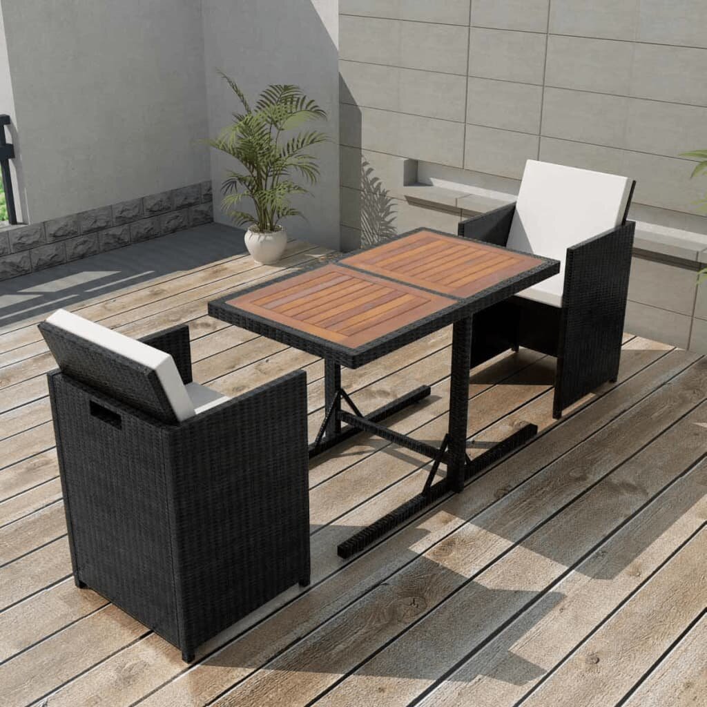 

3 Piece Outdoor Dinner Furniture Set Bistro Set with Cushions Poly Rattan Black