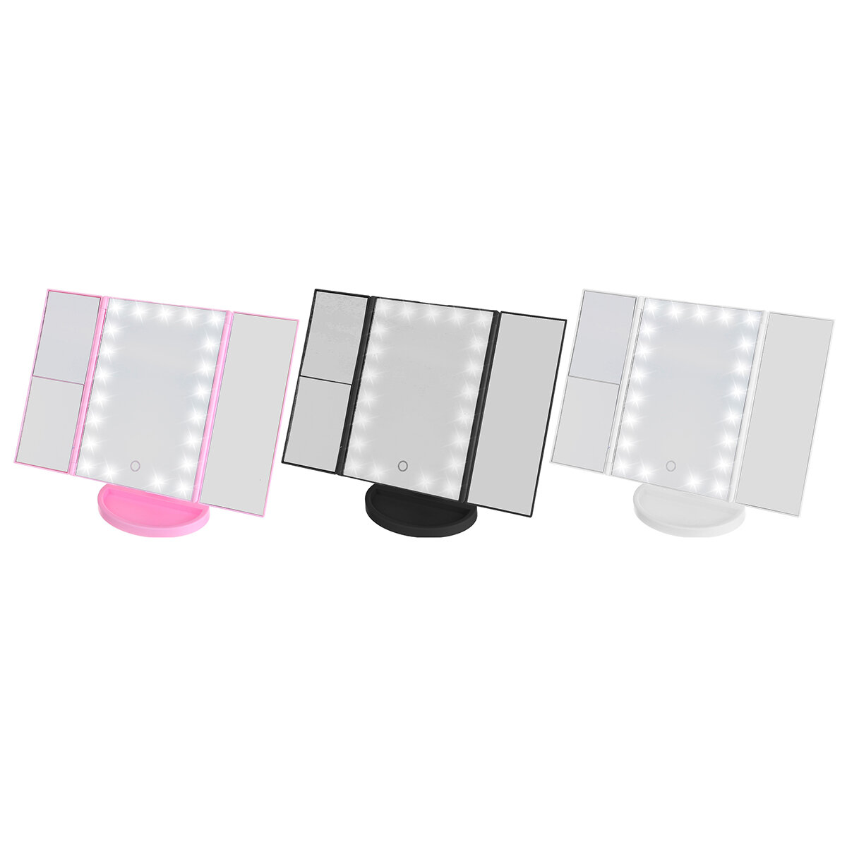 Tri-fold 1x / 2x / 3x / 10x 22 LED-licht Vergroten Make-up Cosmetische spiegel Schoonheidstouchscree