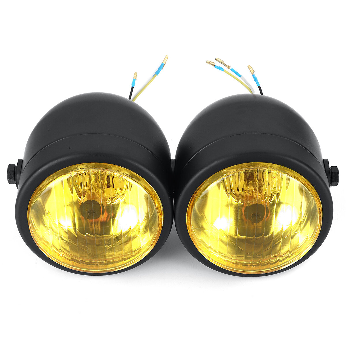 Black Twin Headlight Motorcycle Double Dual Lamp Street Fighter Dual Headlight