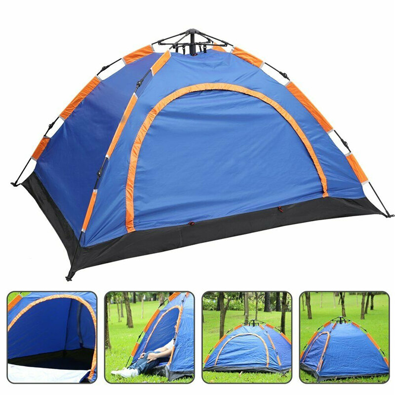3-4 Person Camping Tent Waterproof Double Doors Automatic Tent UV-proof Portable Sunshade Canopy Outdoor Hiking
