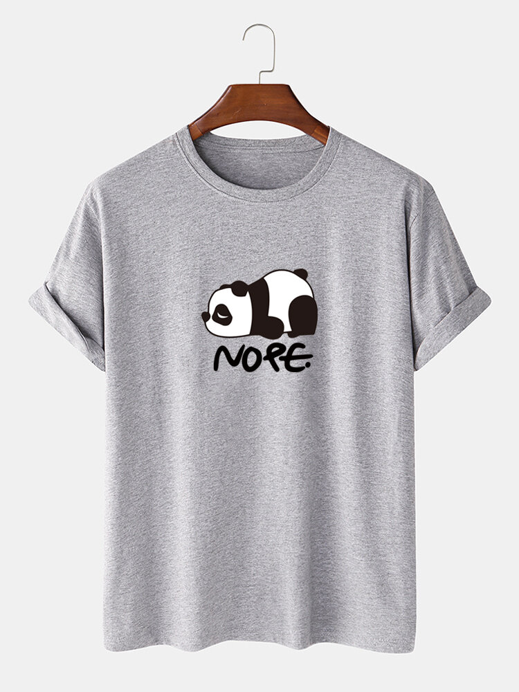 Heren Nope Panda Katoenen casual T-shirt met cartoonprint en korte mouwen