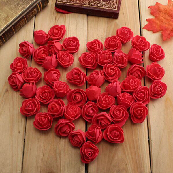 50pcs 2.5cm Artificial Roses PE Foam Rose Flower Wedding Party Home Decoration Valentine's day Fake 