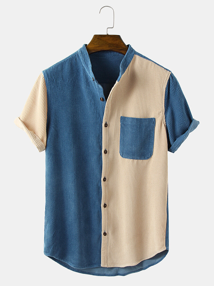 Heren vintage corduroy staande kraag casual overhemden
