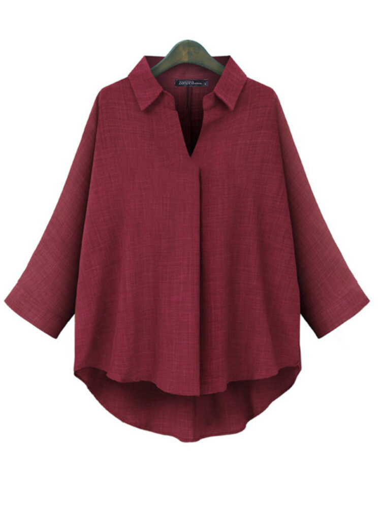 Turn-Down-Collar Casual Loose Simple Blouse For Women