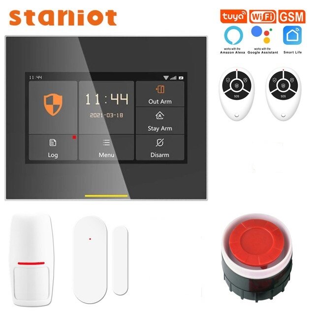 

Staniot H501-2G Tuya Wireless Wifi Smart Home Security Burglar Alarm System Kits Compatible with Alexa Support IOS & And