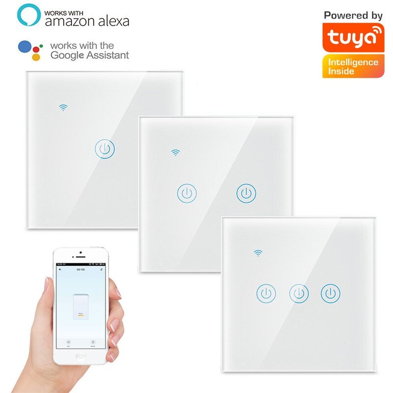 Tuya WIFI 2.4GHZ 1/2/3 Gang Touch Switch Tweedraads Gedeeld Paneel Home Verlichting Werken met Alexa