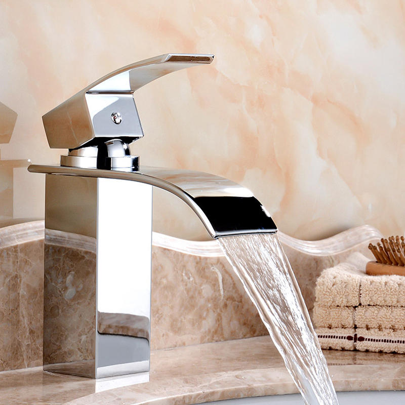 

Bathroom Waterfall Sink Faucet Single-lever Mixer Tap Deck Mount Vanity Vessel Mixer Tap Hot Cold Brass Faucets