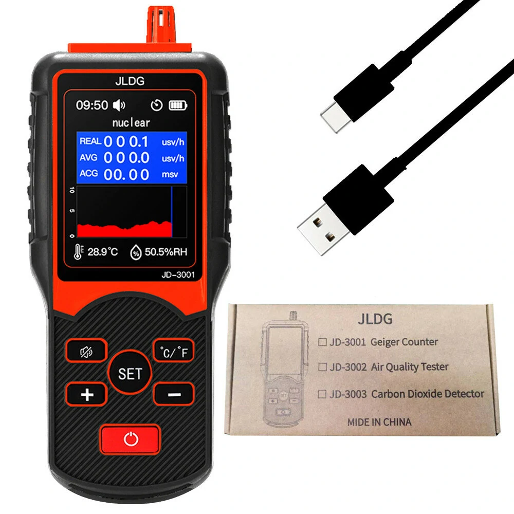 JD-3001 Multifunctional Geiger Counter γ-ray β-ray Nuclear Radiation Tester Electromagnetic Radiation Tester Temperature and Humidity Measurement Device with Data Export Function