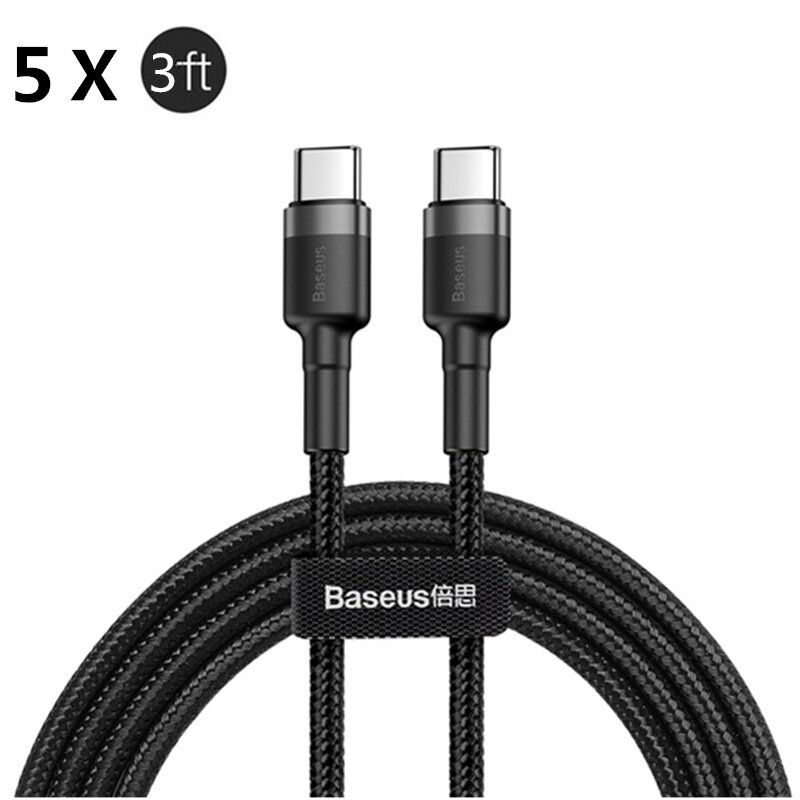 

[5 Pack] Baseus 60W 3A QC3.0 PD2.0/Type C to Type C Fast Charging Data Cable 1M Grey for Samsung Galaxy Note S20 ultra H