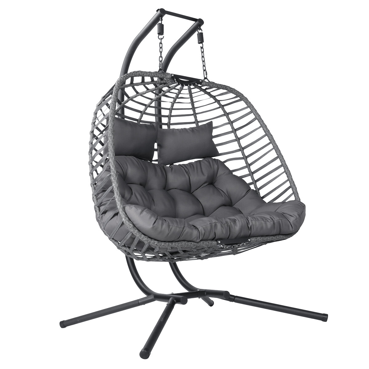 Раскладное кресло-гамак для двоих с подушкой и каркасом для сада